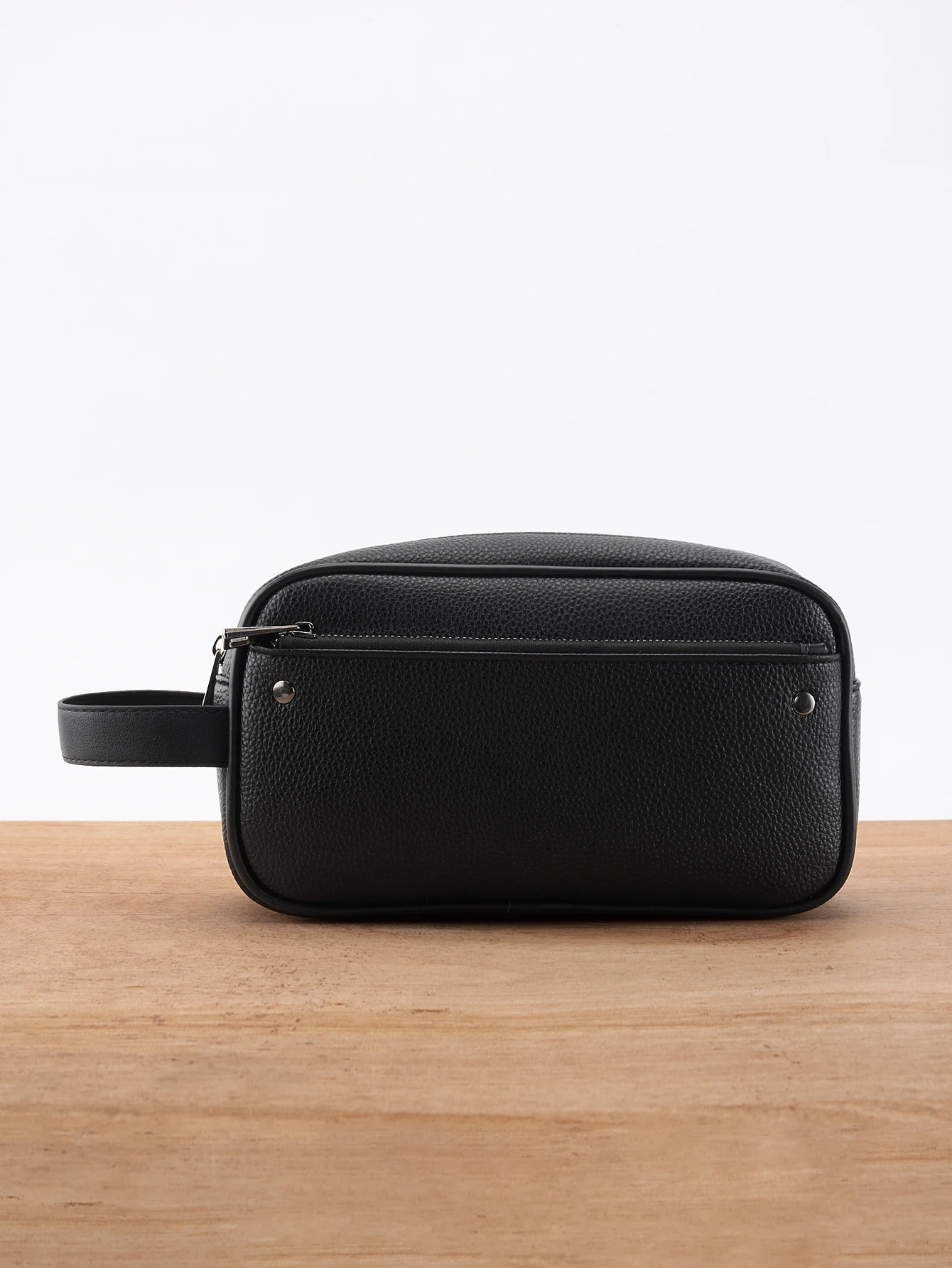 Men's Textured PU Leather Organizer Bag - Dual Zipper Hand Carry w/ Detachable Strap, Fits Phone & Essentials