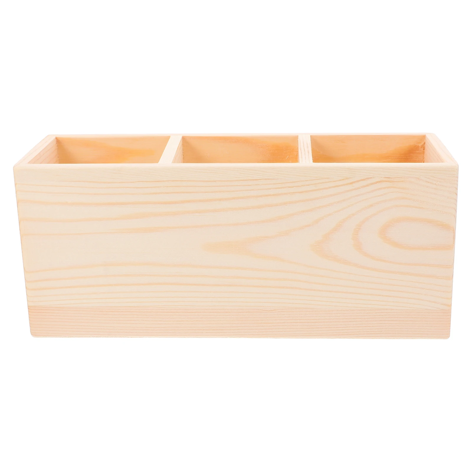 

Multifunctional Wood Pencil Holder 3 Compartments Desk Organizer For Pens Makeup Brushes Remote Controls Natural Wooden Pen Cup