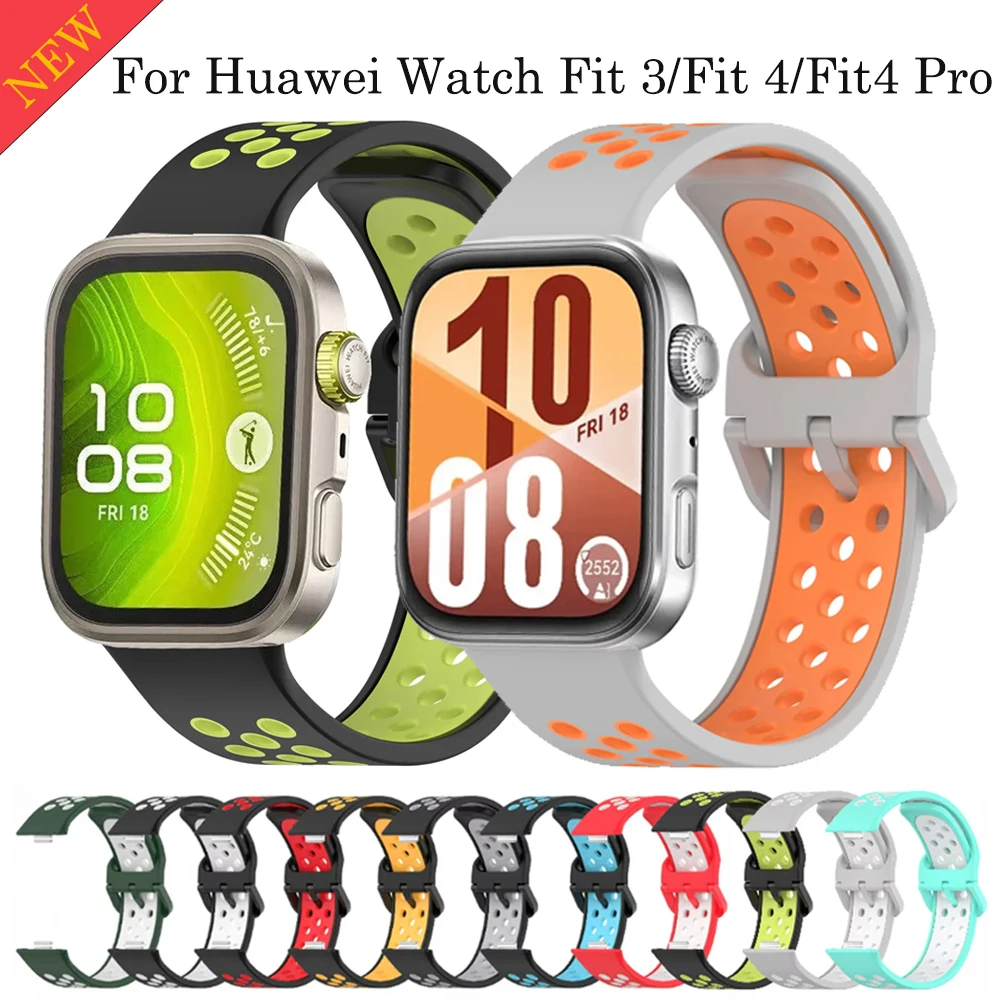 Two-color Silicone Strap for Huawei Watch Fit 3/Fit 4 Sports Breathable Replacement Wristband for Huawei Watch Fit 4 Pro Band