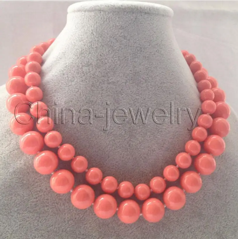 

Jewelry 2row 17-18" 8mm -12mm pink perfect round south sea shell pearl necklace