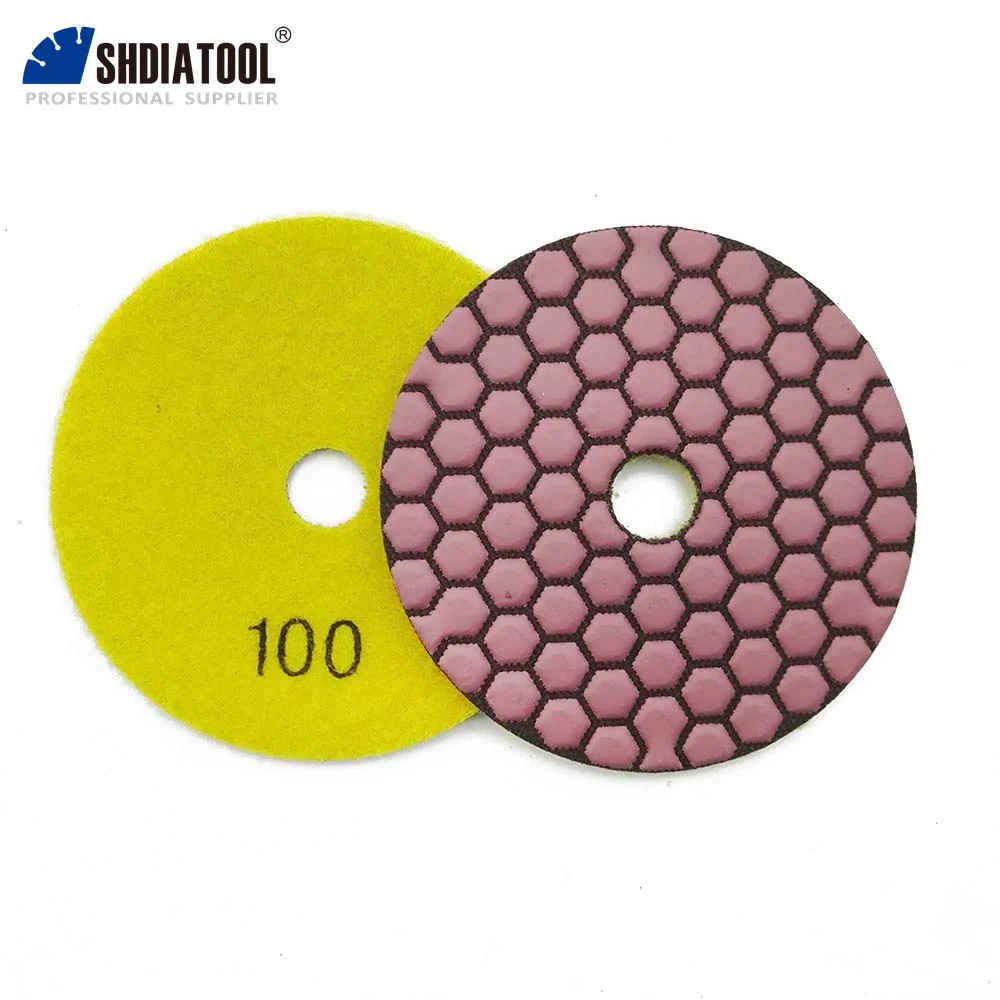 SHDIATOOL 7Pcs 4inch Resin Bond Diamond Flexible Dry Polishing Pads Grit #100 For Granite Marble Ceramic 100mm Dry Sanding Disc