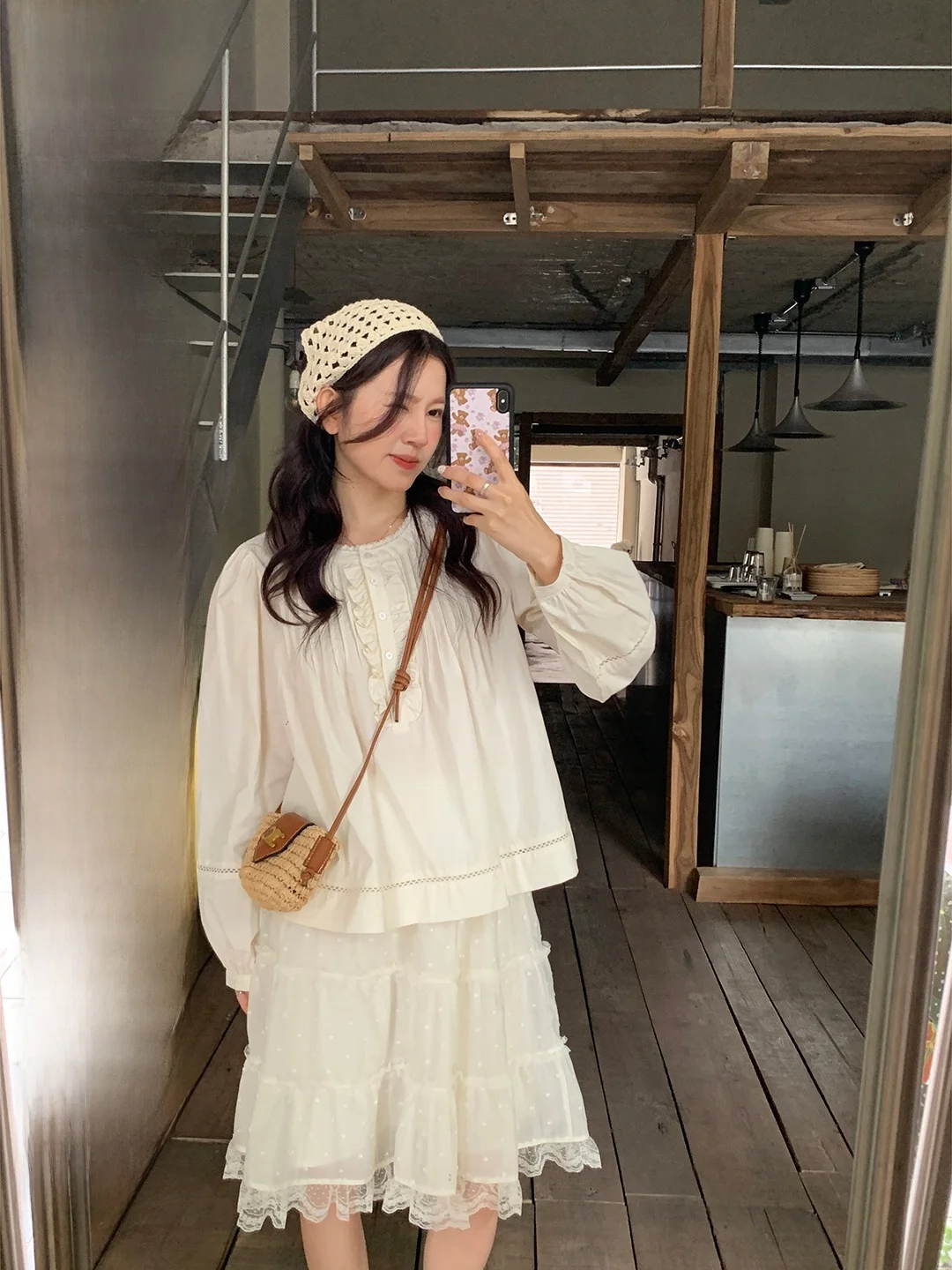 

Lush Greenery Ruffle Shirt Women's Vintage Design Loose Versatile Gentle Top Spring Cotton Princess Style Breathable Long Sleeve
