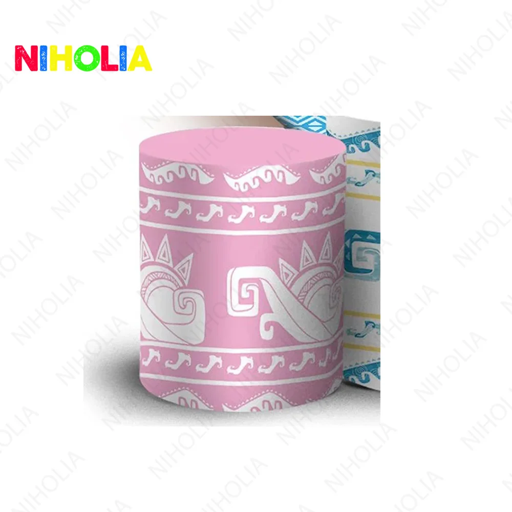 Disney Moana Princess Backdrop Round Cover Girls Birthday Party Decor Cute Pig Vinyl Polyester Photo Background Cylinder Covers