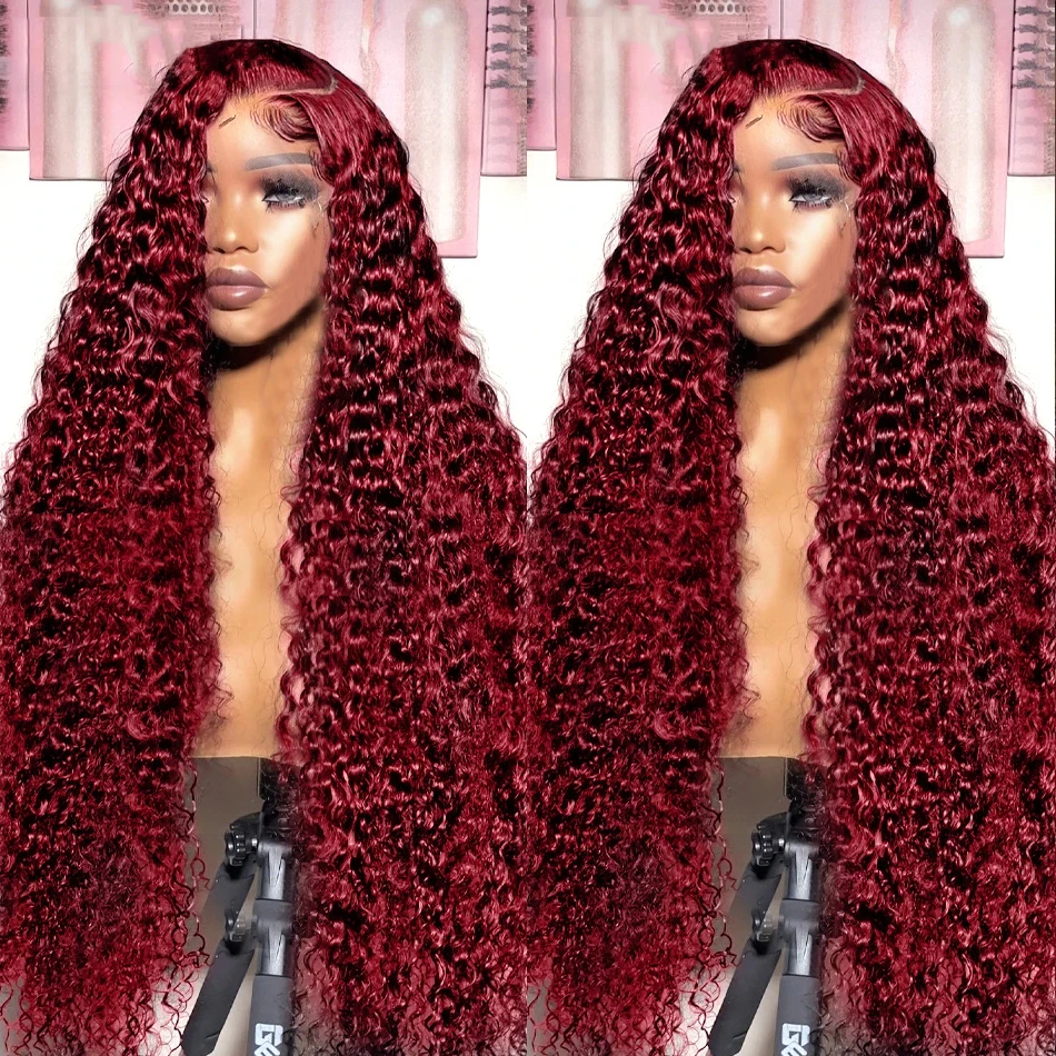 Glueless Deep Wave 99J Burgundy 13x4 Lace Frontal Wig Ready To Wear 7x5 Lace Closure Wig Colored Brazilian Curly Human Hair Wigs