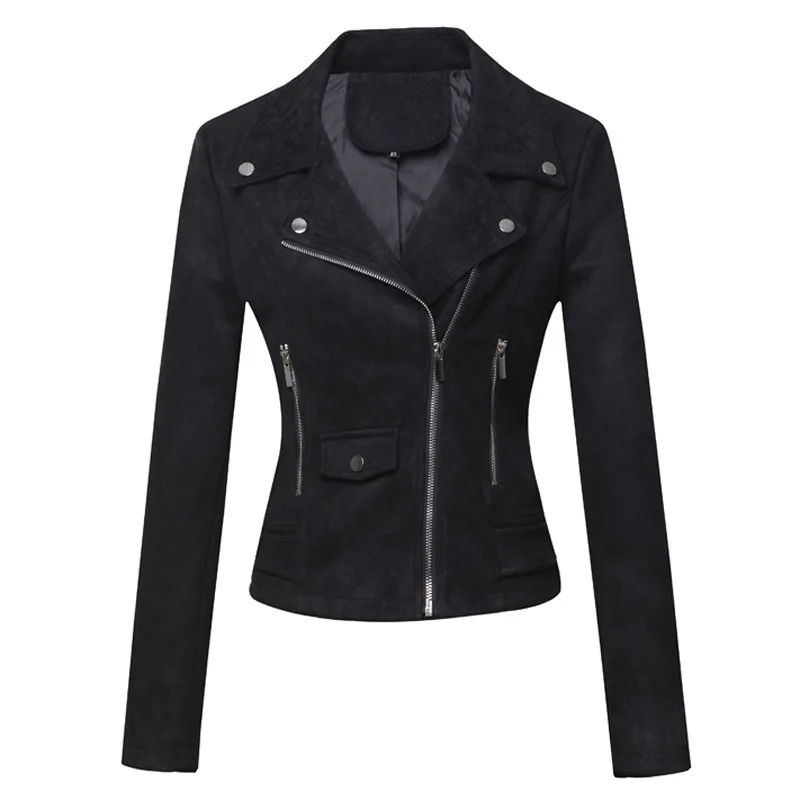 Chaquetas de piel sintética suave a la moda para mujer, chaquetas cortas de calle para mujer, color caqui mate, manga larga, cremallera, Tops elegantes, abrigos, prendas de vestir exteriores