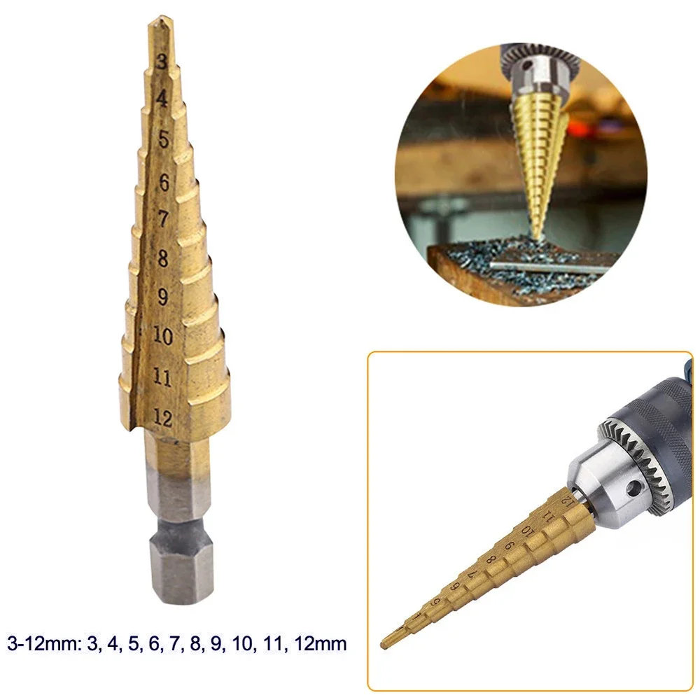 Metal Drill HSS Hex Shank Straight Groove 3-12MM Small Size Step Drill Bit Cone Cone Coated  Woodworking Power Tools