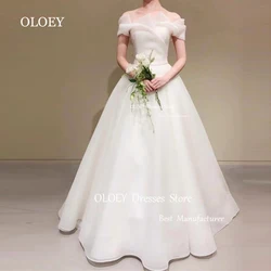 OLOEY Simple Pleats Off Shoulder Ivory Wedding Dress Korea Photoshoot Silky Organza Long Bridal Gown Corset Zip Back Customized