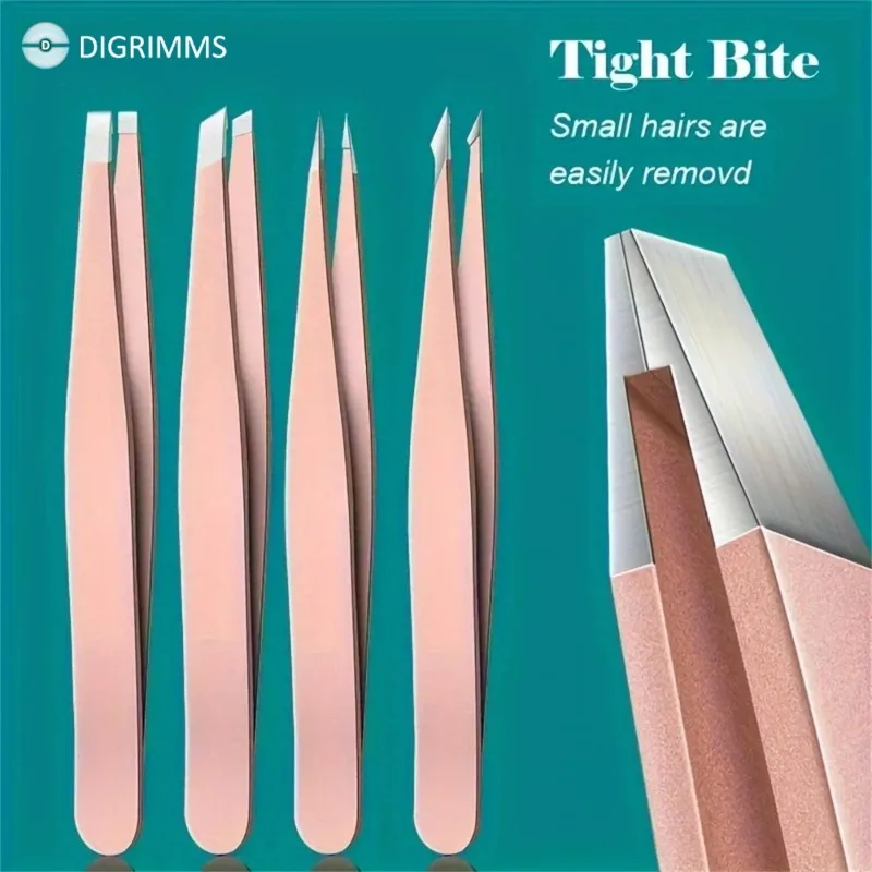 4 Pieces Professional Precision Eyebrow Tweezers Kit Comfort Easy Grip Splinter Facial Hair Effortless Removal Tweezers Set