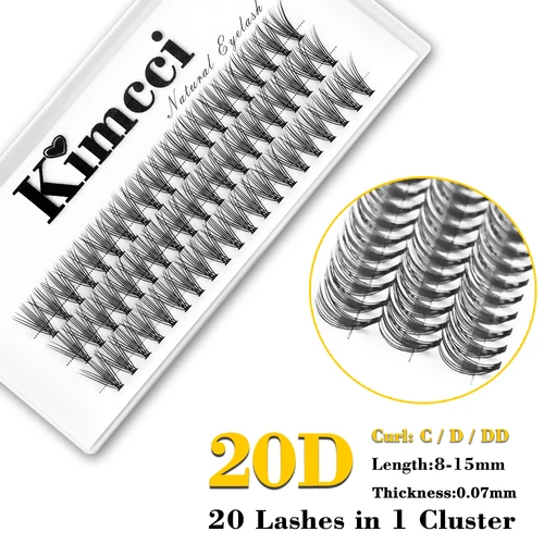 Kimcci 60 nudos/caja extensión de pestañas postizas naturales maquillaje 20P visón pestañas postizas individuales pestañas de injerto postizas profesionales