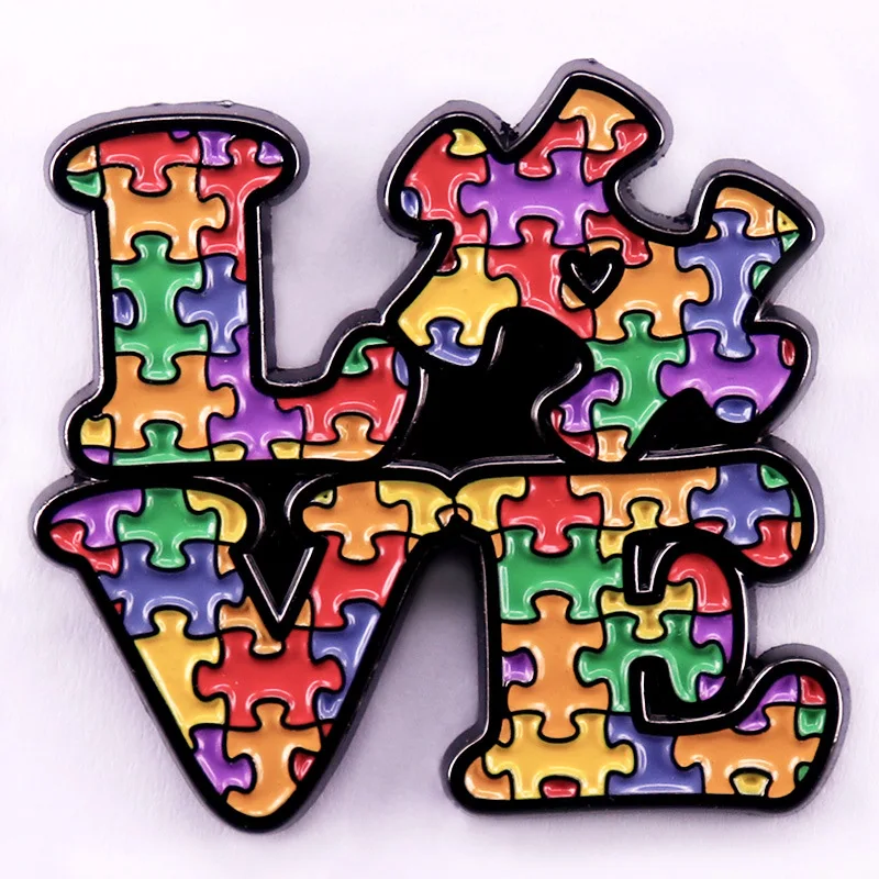 C5246 Rainbow Puzzle Brooch Autism Love Puzzle Cartoon Creativity Enamel Pin Clothes Metal Lapel pin Badge Bag Accessories