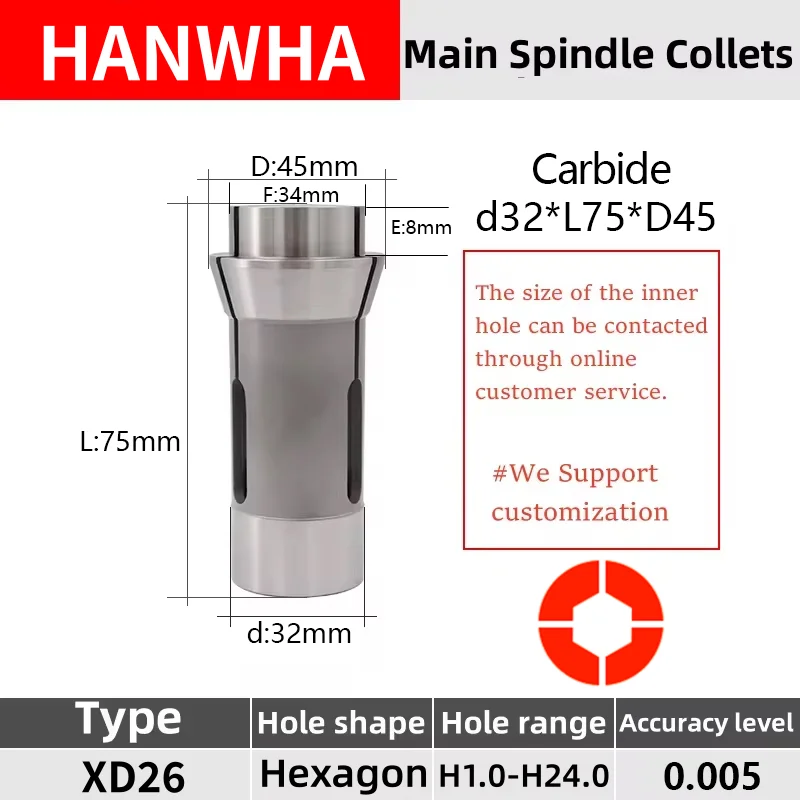 Stuka Hexagon Collet For HANWHA XD26 161E Headstock Collet Swiss type automatic lathe chuck Tungsten carbide Guide bush