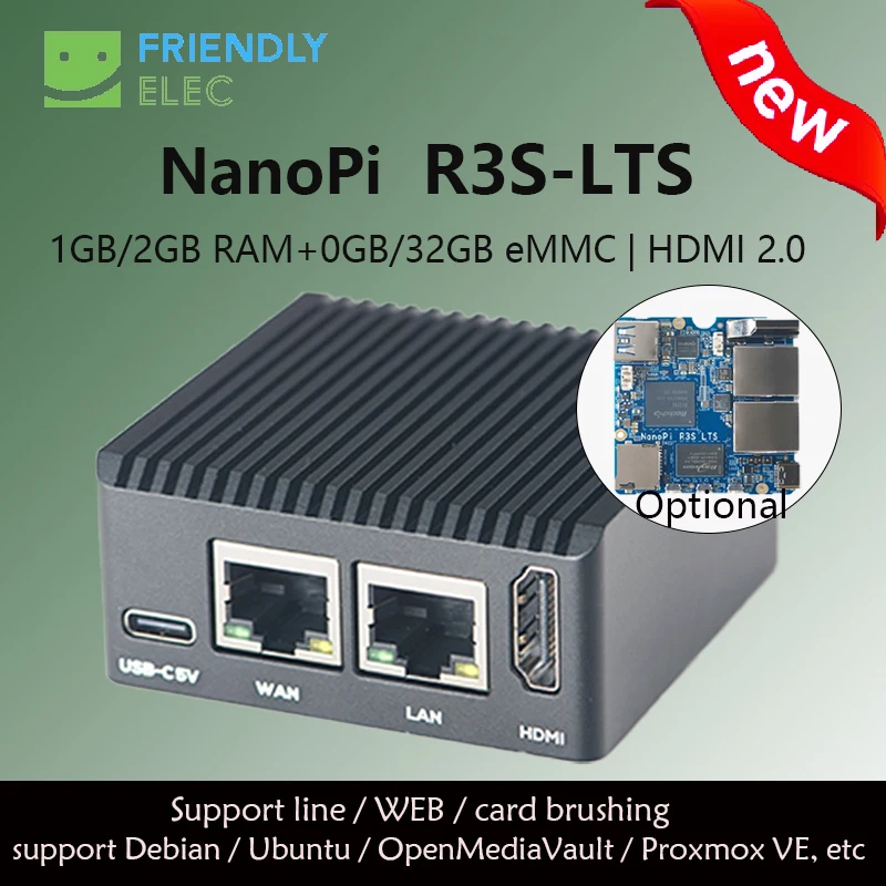 

NanoPi R3S-LTS Rockchip RK3566 | 1GB/2GB RAM+0GB/32GB eMMC | Dual Gbps Ethernet Port CNC Metal Case TF CardBootable System