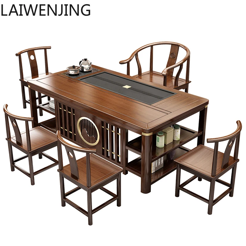 LYY  High-End Solid Wood  and Chair Set for Home Use with Integrated Tea Brewing Table
