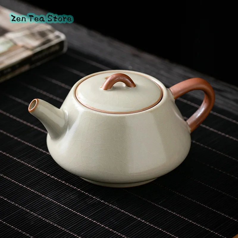 Beige Ru Kiln Teapot Single Household Ceramic Small Stone Ladle Pot Open Piece Can Nourish Ru Porcelain Tea Infuser