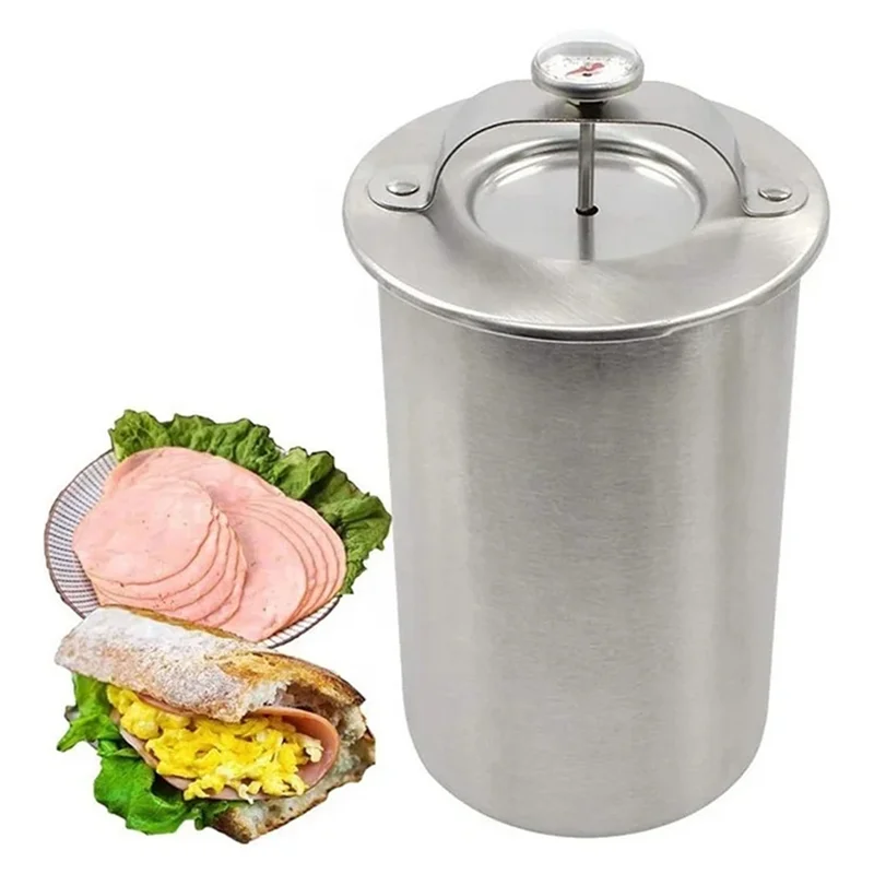 

Stainless Steel Meat Press Mold For Deli Meats-Homemade Ham Maker Meat Press Tool With Cooking Thermometer & Silicone Mittens