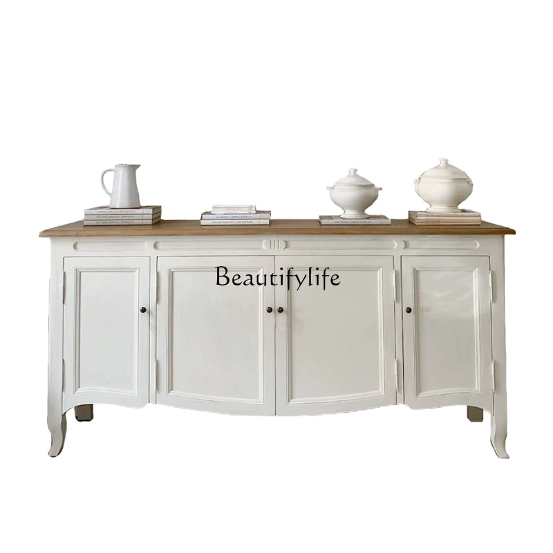 

American retro solid wood dining side cabinet, kitchen against the wall, integrated storage wine cabinet, French small apartment