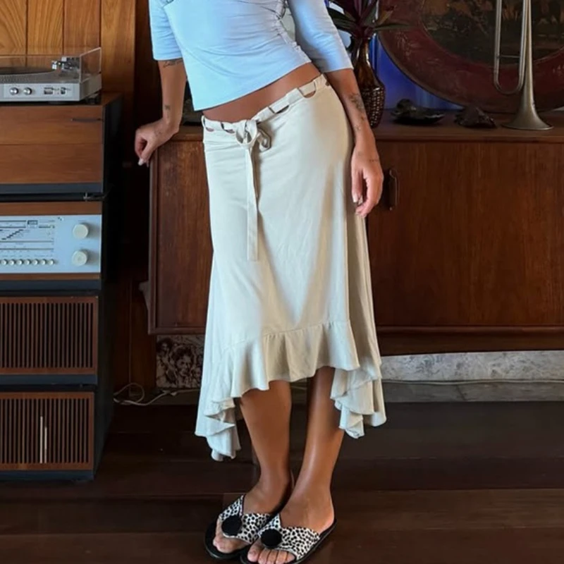 

TARUXY Fashion Irregular Lace Up Skirt Women's Solid Slim Sexy Commuter Casual Skirt 2026Summer New Female Party Vacation Skirt