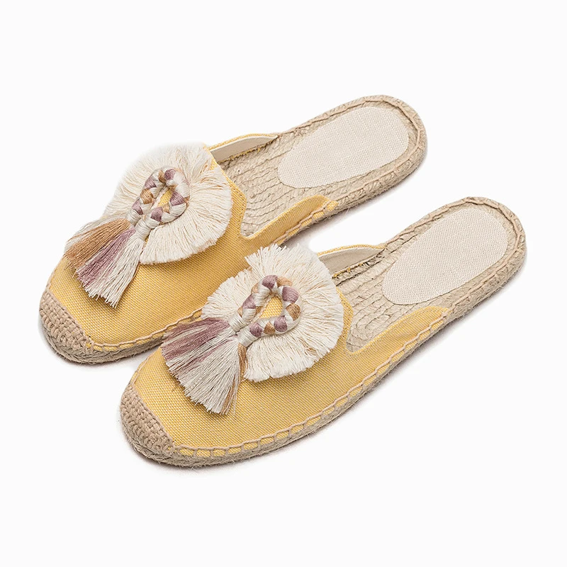 Chic Tassel Mule Espadrille 2023 Summer Women Sandals Luxury Fashion Brand Designer Girl\'s Slippers