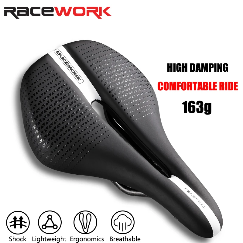 

RACEWORK Carbon Fibre Saddle Super Light Leather Nose Hollow Breathable Racing Saddles Bicycle Seat Cushion Cycling Seating Part