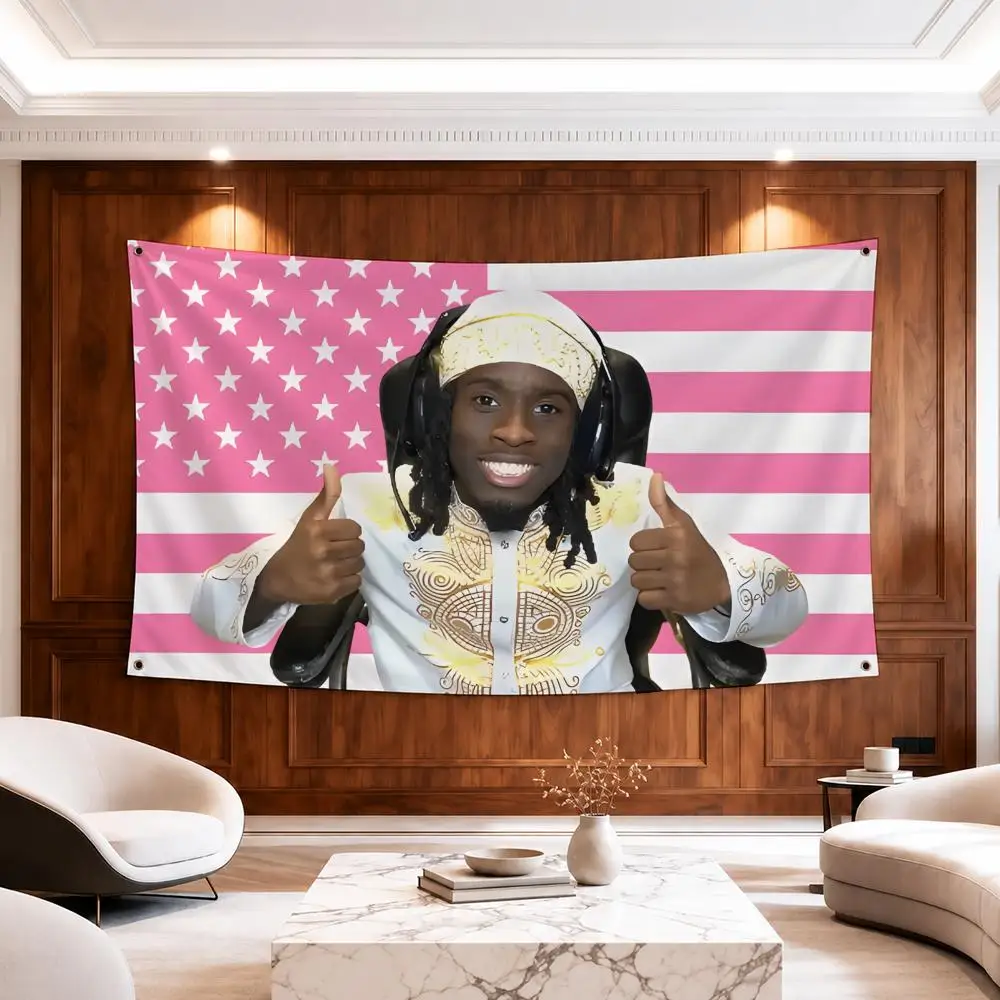 Internet Personality Kai Cenat Flags Modern Fabric Banner Pennants Apt Living Room Photo Corner Wall Ornament Deco