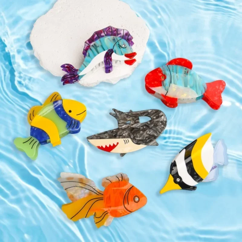 

Marine Life Fish Series Hair Claw Clips Creative Design Shark Goldfish Red Mouth Fish Crab Hair Clip for Woman Hair Accessories