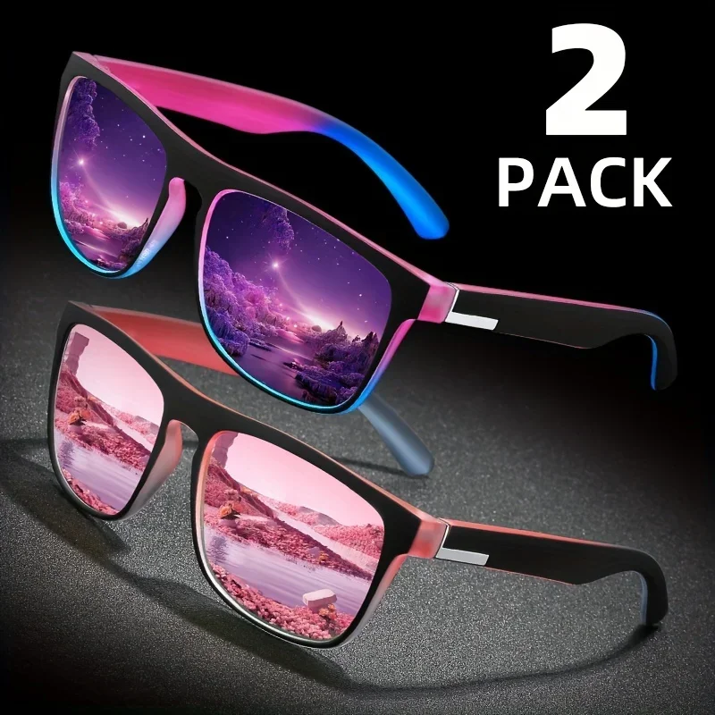 2 stuks vierkante gradiënt veelkleurige gepolariseerde zonnebril anti-glare zonneschermen voor zomerfeest vakantie reizen rijden vissen