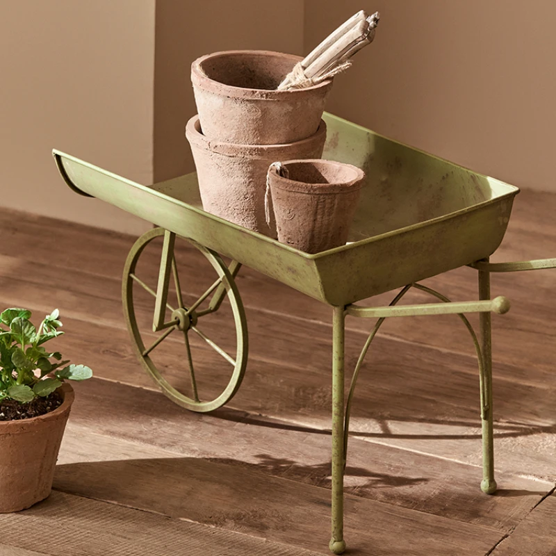 Vintage Iron Flower Pots Creative Cart Flower Rack Succulent Plants Decorative Holder for Garden Grocery Bonsai Basin
