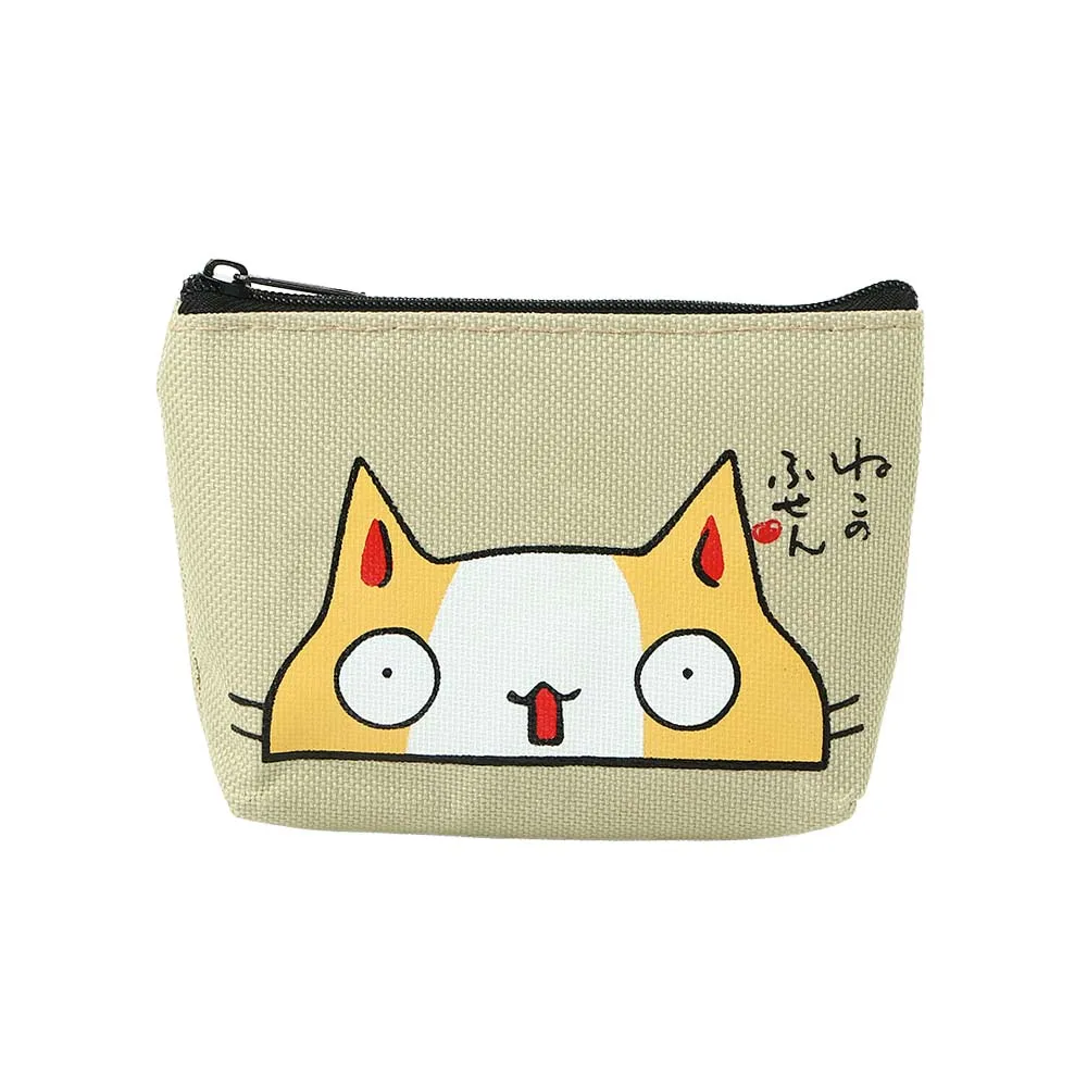 Cute Elegant Cat Print Storage Bag Multifunctional with Zipper Small Coin Purse Card Holders Korean Money Bag Women Wallets