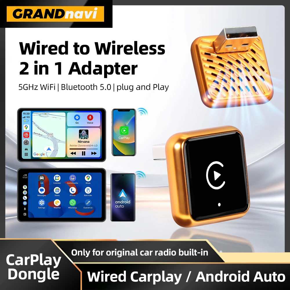 

Беспроводной адаптер 2IN1 для CarPlay и Android Auto, корпус из сплава, USB-донгл, Plug and Play, универсальный для автомобилей VW, Toyota, Nissan, Honda, Ford.