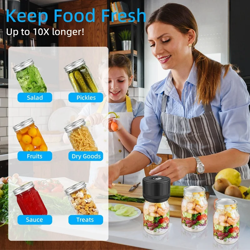 جرة ميسون كهربائية طقم سدادة فراغية ، سدادة أوتوماتيكية متعددة الوظائف لتخزين الطعام ، برطمانات ماسون بالفم