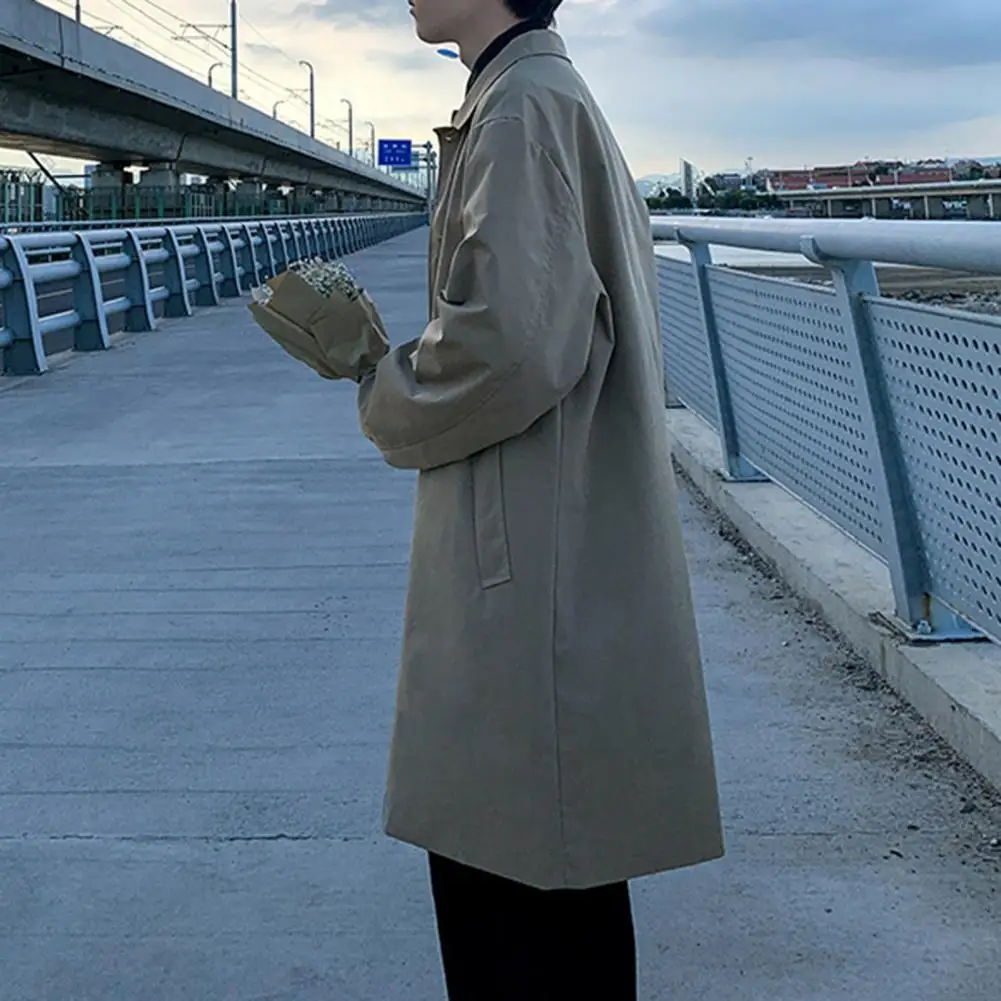 

2025 Mens Spring Autumn Trench Coat Middle Age Business Casual Long Overcoat Dad Style Single Jacket Casual Mid-length Outwear