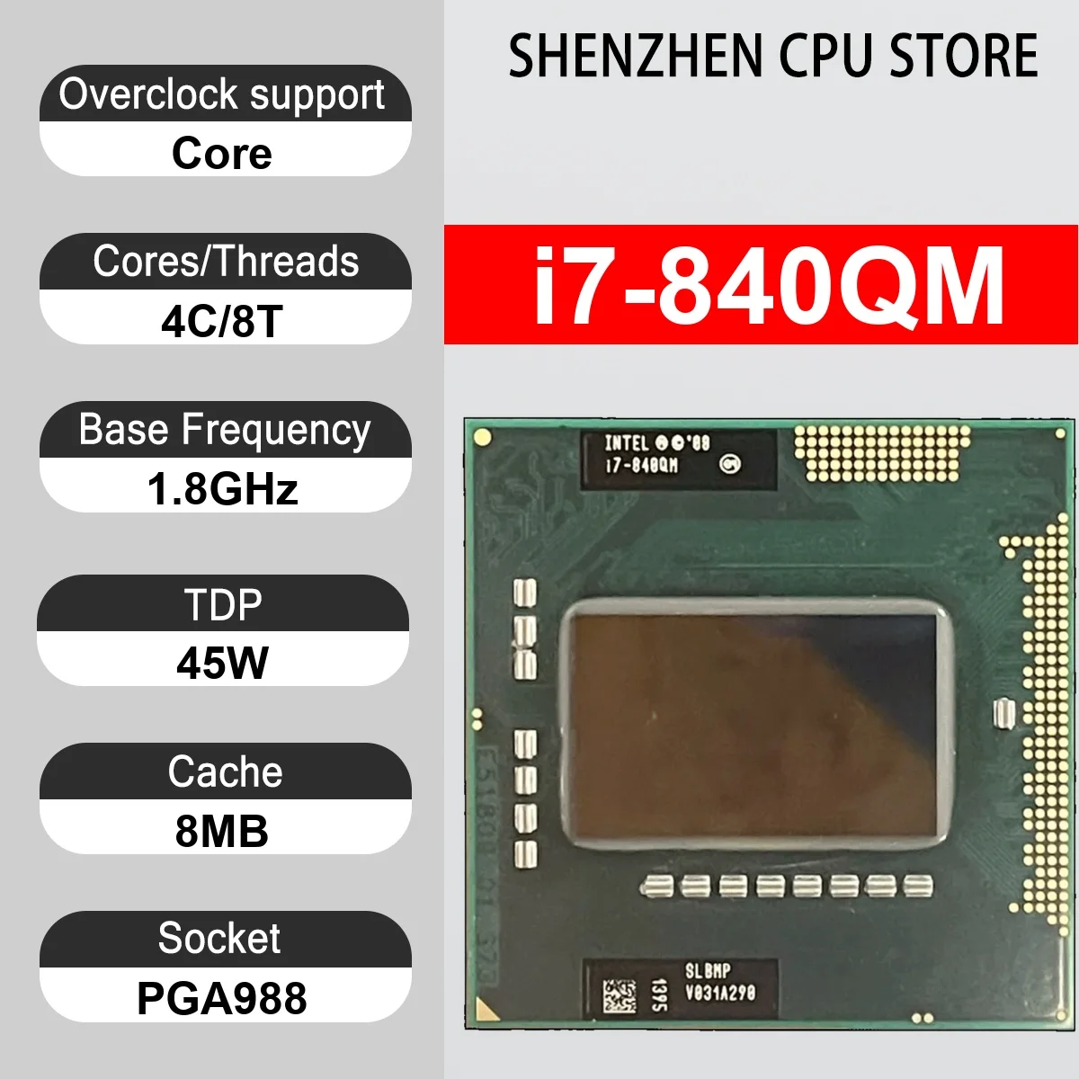 Intel Core i7-840QM 4 Core 8 Thread 1.87GHz 45W 8MB Cache 45nm PGA988 SLBLG DDR3 1066/1333 MHz Clarksfield