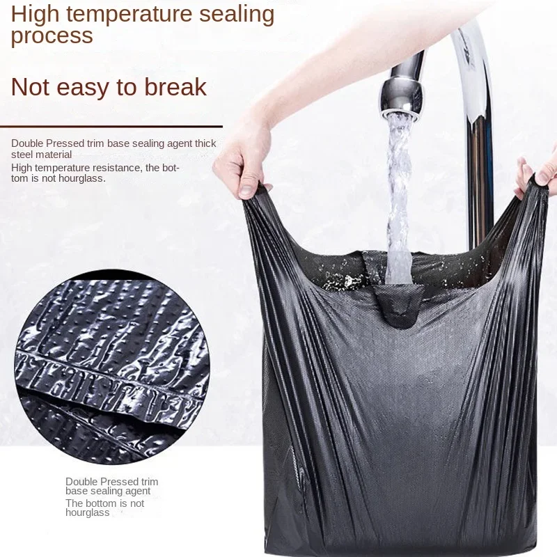 100PCS Black Plastic Shopping Bag Vest Storage Bag Thickened Supermarket Shopping Packing Takeaway Kitchen Garbage Storage Bag