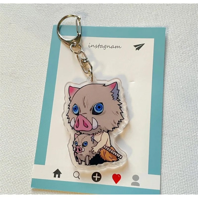 

Demon Slayer Cartoon Acrylic Keychains Hashibira Inosuke Anime Action Figures Cartoon Doll Key Bag Decoration Cute Gift for Girl