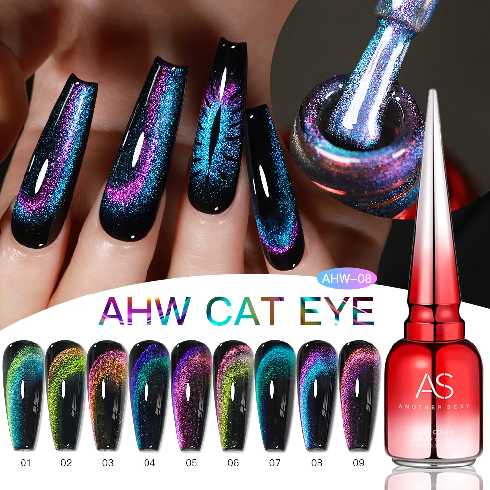 AS 15ML véritable Double lumière chat vernis Gel magnétique 12D paillettes scintillantes Semi Permanent tremper Nail Art vernis Gel besoin noir