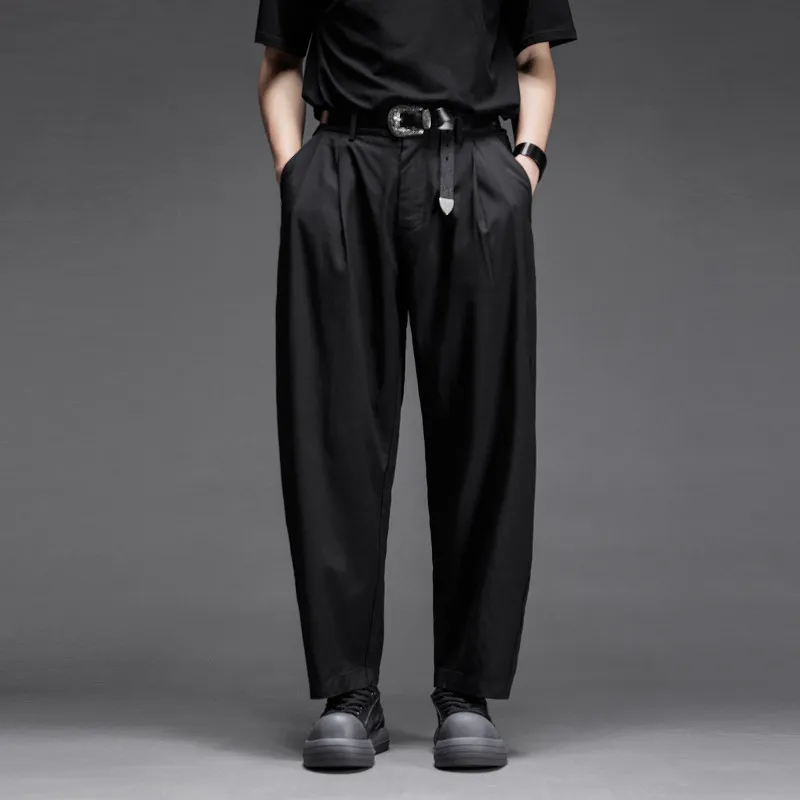 Quality Designer Deconstructed Cut Japanese-Style Retro Loose Straight Tone Bloomers Men's Casual Cropped Pants