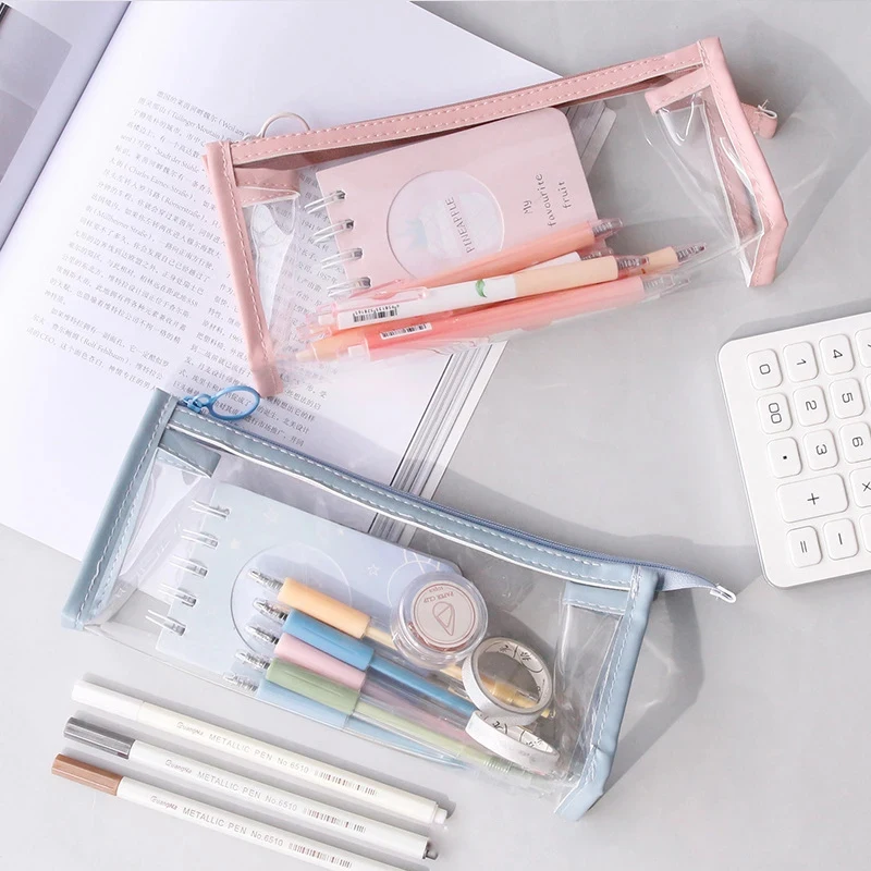 New Transparent Pencil Case Large Capacity Simple Pen Bag Kawaii Cosmetic Bag School Study Stationery Office Supplies
