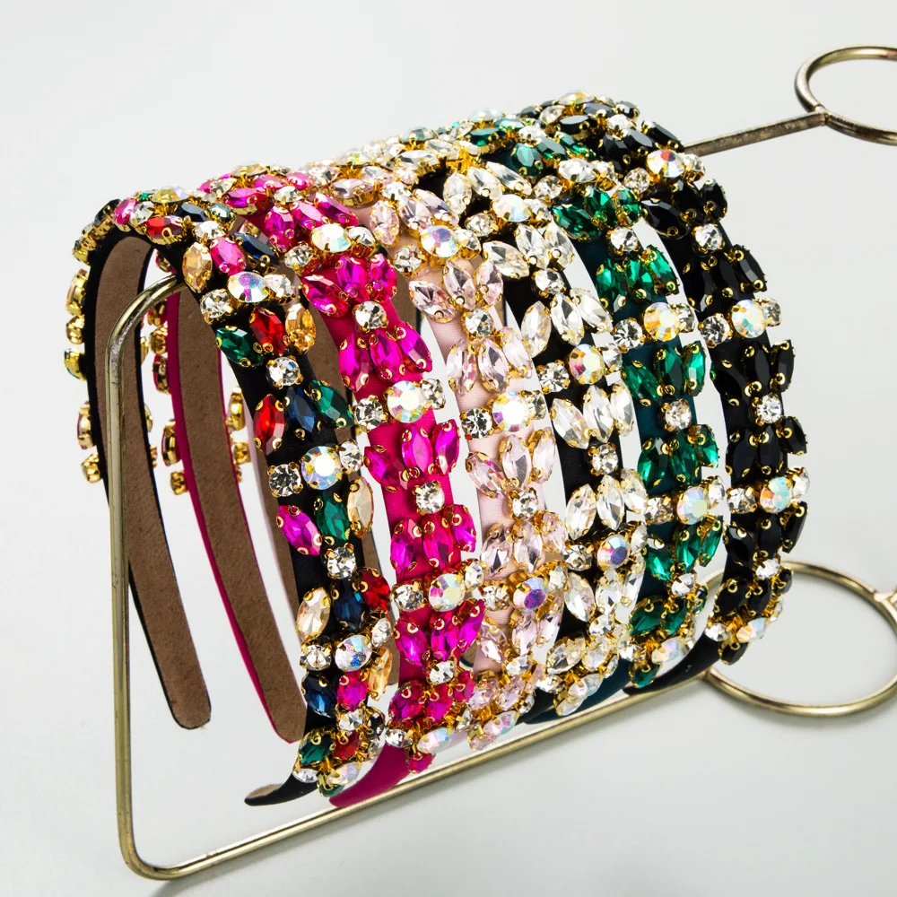 

Baroque multi-color diamond-set high-end headband temperament rhinestone thin-edged hairpin retro heavy industry light luxury he