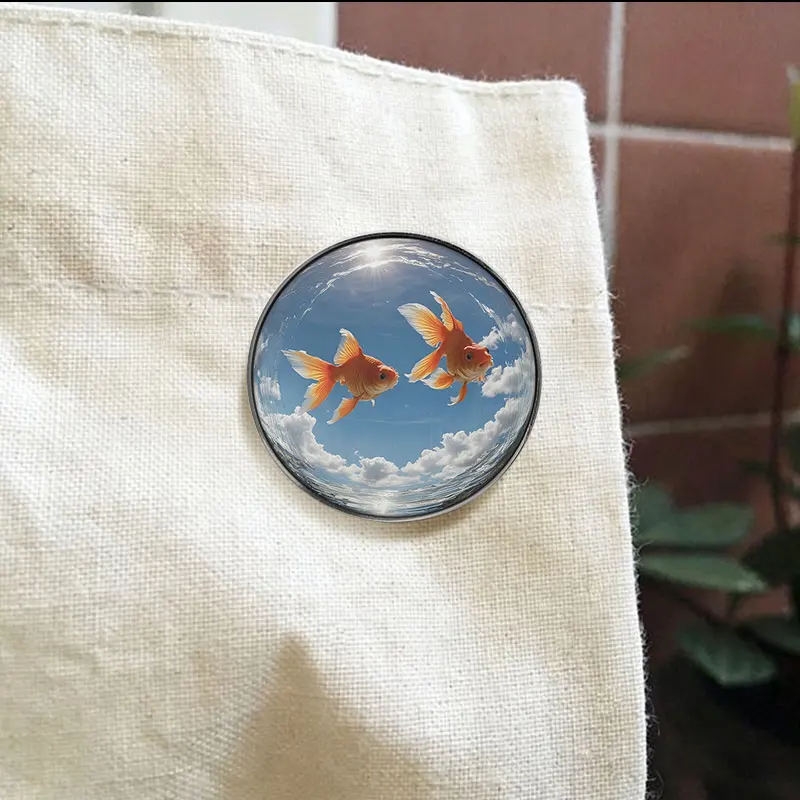 Bubble Goldfish UV Printing Badge Sky Aquatic Scene Pin Vivid Accessory Brooch Lapel Badge Jewelry Gift For Friends
