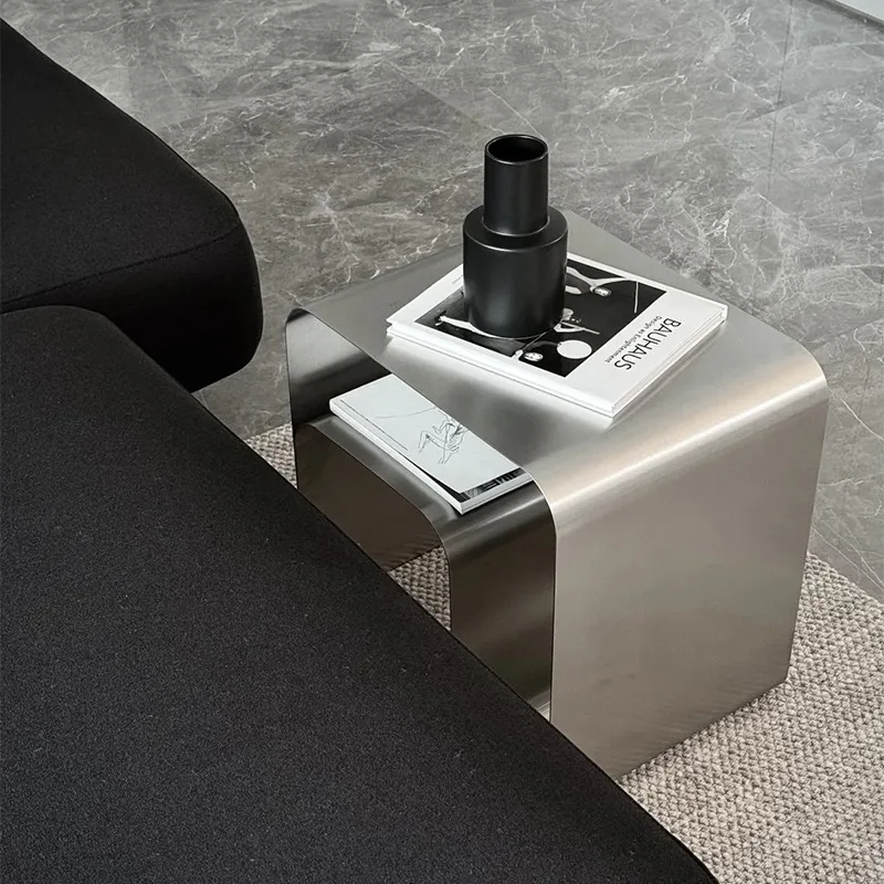 xx-Modern Simple Luxury Stainless Steel Side Table for Sofa Bedroom Living Room Elegant Corner Bedside Table Tea/Coffee Metal*