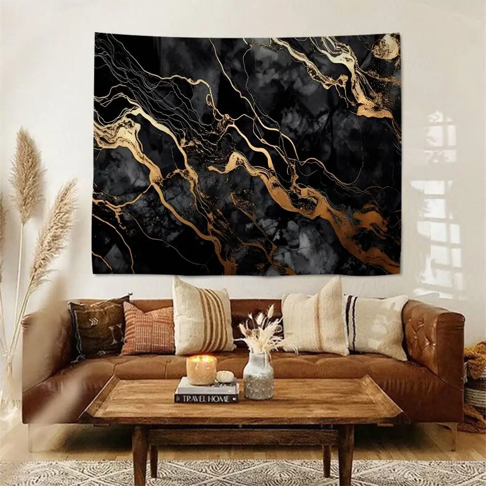 Black Gold Marble Tapestry Art Printing Japanese Wall Tapestry Anime Wall Hanging Home Decor