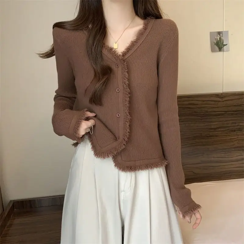 

Plus Size Elegant V Neck Knit Cardigan Women Slim Fit Long Sleeve Spring Fall Winter Top