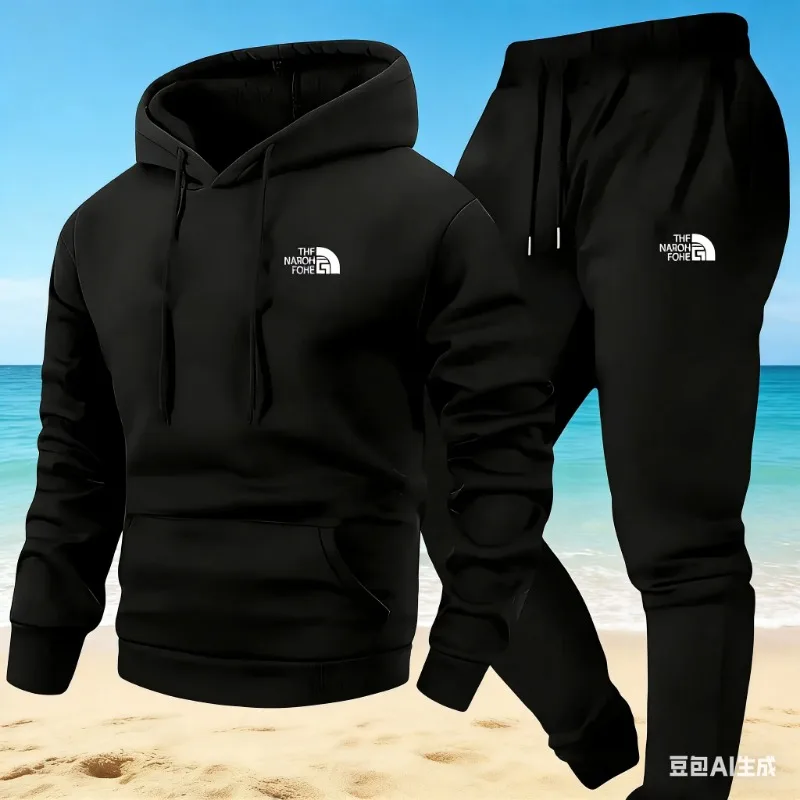 

2025 Autumn Winter New Men's Casual 2-Piece Set Kangaroo Pocket Hoodie and Pants Regular Fit Outdoor Sports Sweatsuit