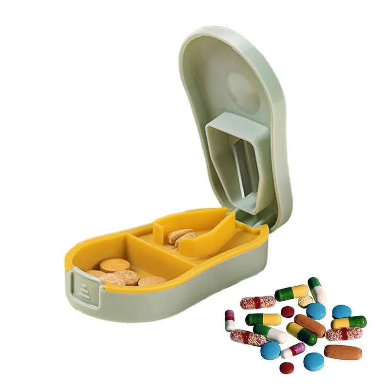 Portable Pill Dispenser Compartmented Organizer Case for Pills Tablets Splitters Containers with Stainless Steel Cutter dropship