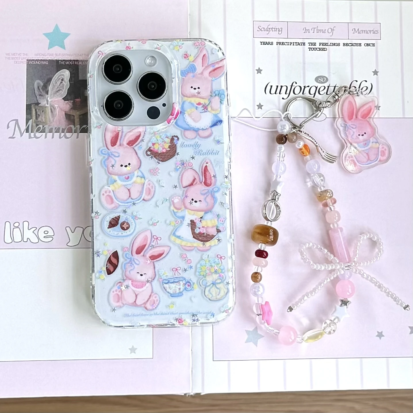 

Full Screen For Cute Illustration Rabbit Efficient Protective Case Fresh Gentle Style With Lanyard For iPhone16 13 14 15 ProMax