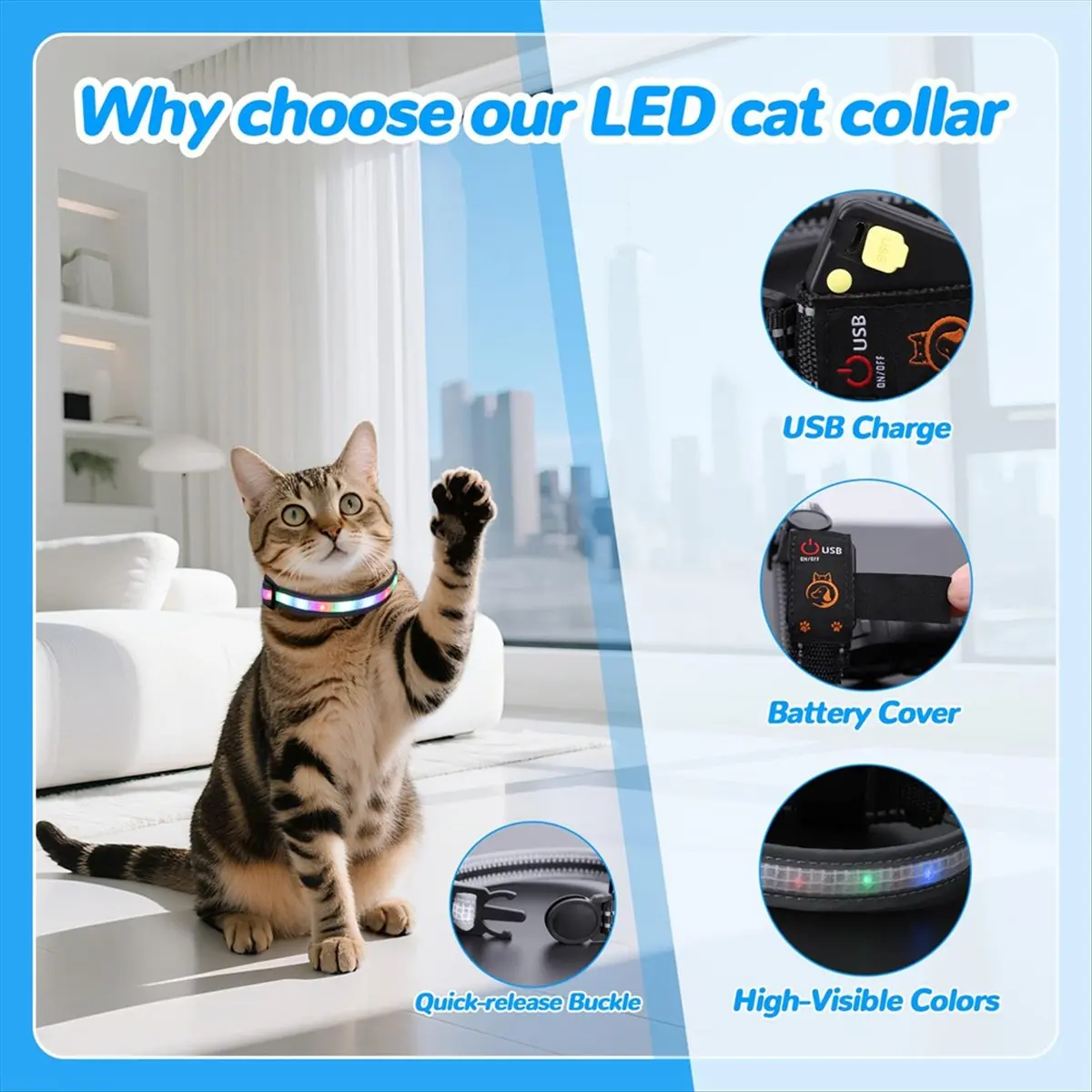 MALL Cat Collar,Lighted Cat Collars for Night,Rechargeable Waterproof LED Cat Collar with Remote,Dog Lights for Night Walking