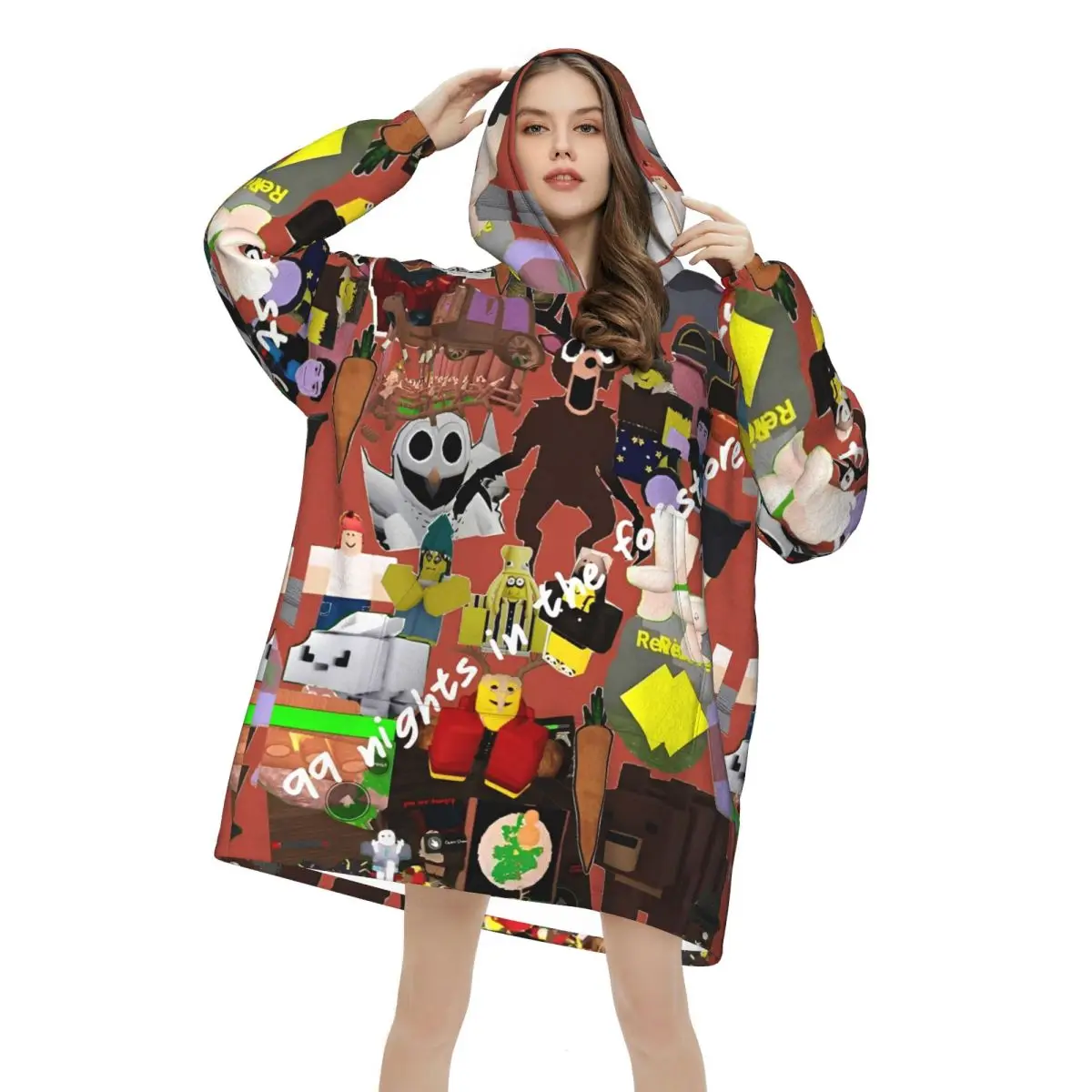 99 ليلة في الغابات بطانية هوديي المتضخم يمكن ارتداؤها ألعاب الفيديو البلوز بطانية هدايا دافئة للنساء الفتيات صديقة