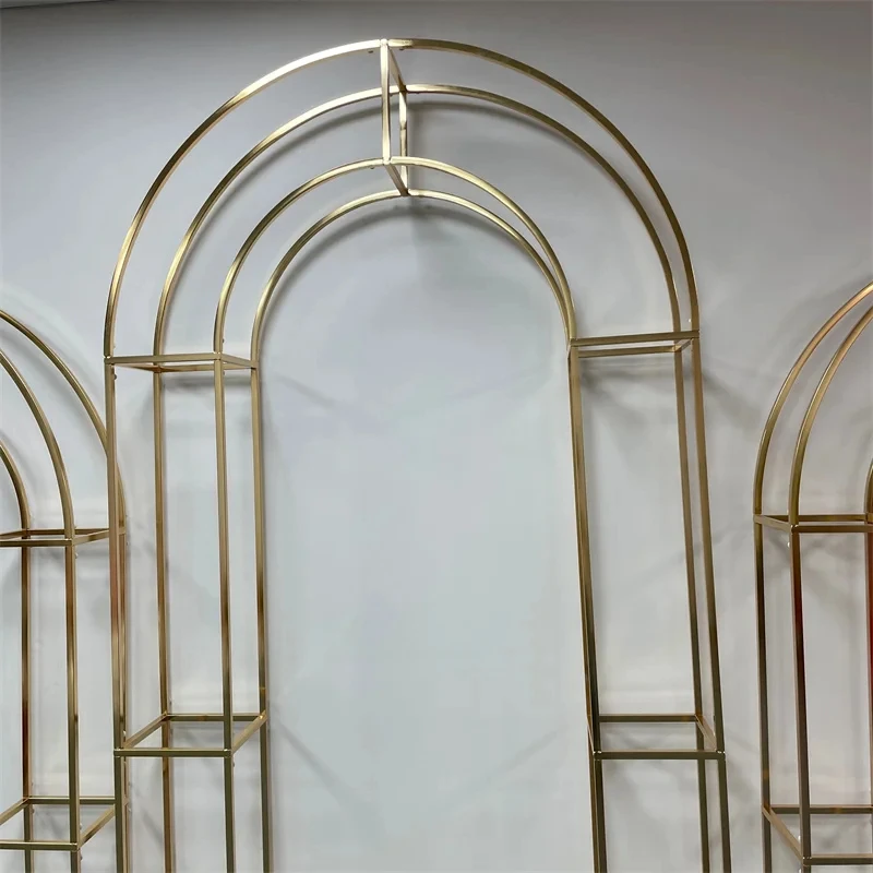Luxuriöser Goldener Hochzeitsbogen-Hintergrund mit Geometrischem Metallständer für Hochzeits-/Geburtstagsdekoration, Outdoor-Party, Elegantes Design – Detail 8