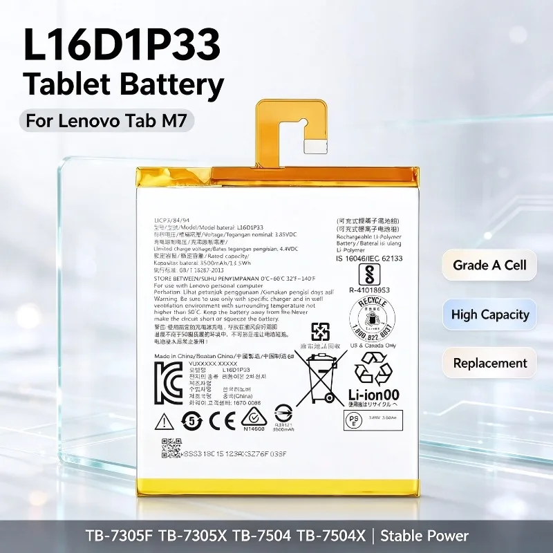 L16D1P33 Tablet Battery For Lenovo Tab M7 TB-7305F TB-7305X TB-7504 TB-7504X, Grade A Cell High Capacity Replacement Battery