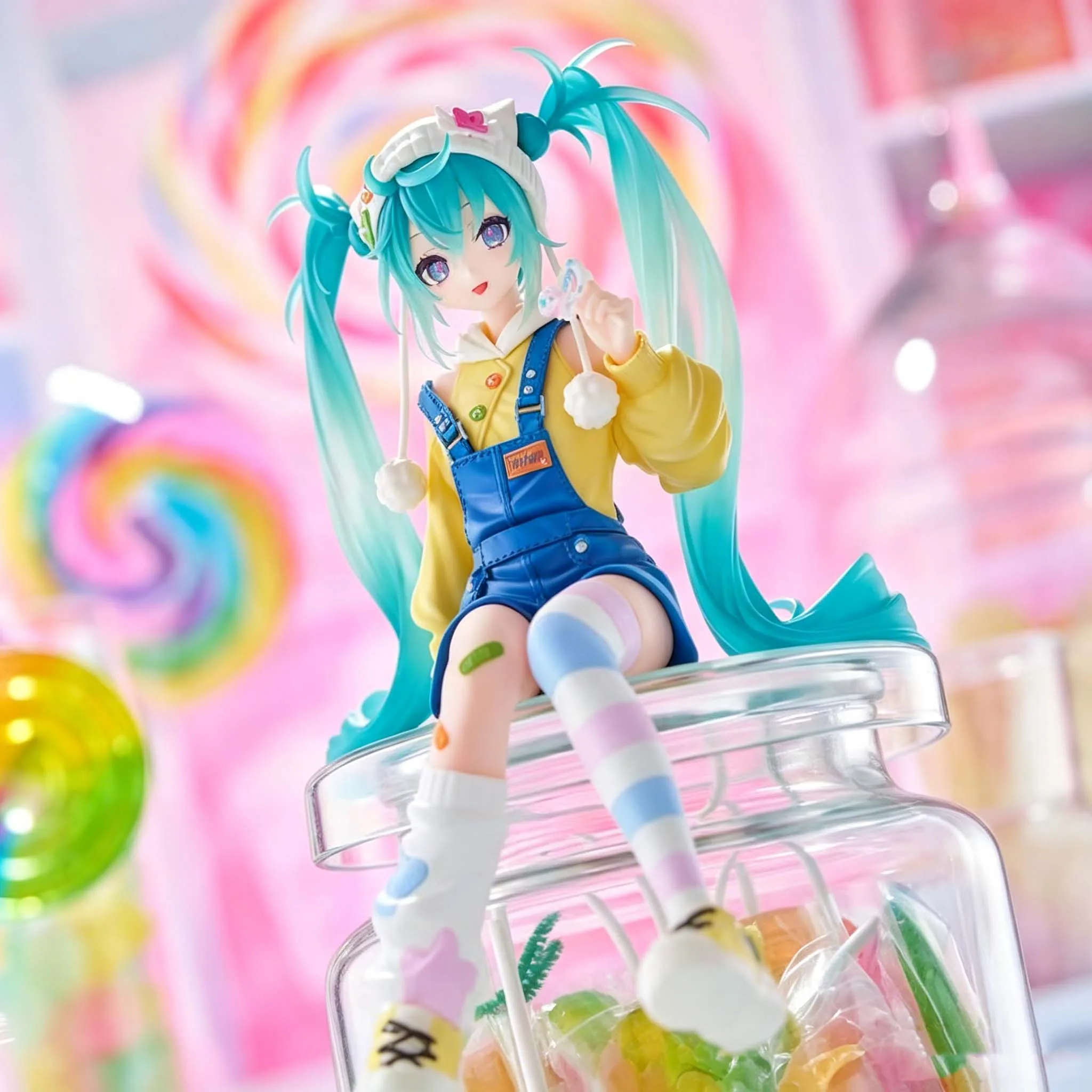 New Fashion Hatsune Miku Anime Figure Rabbit Ear Pajamas Lollipop Hatsune Miku Action Figures Kawaii Girl Collection Model Toys view 2